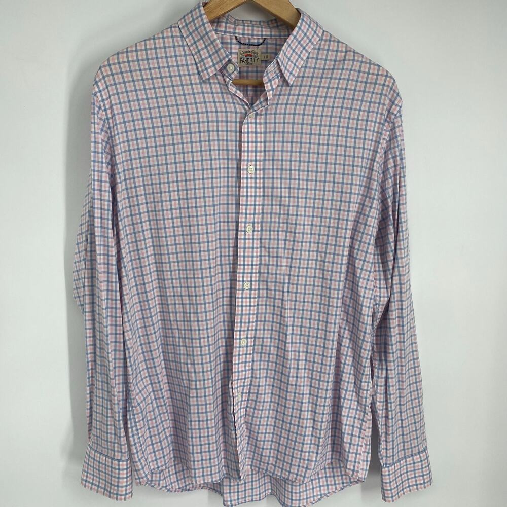 Faherty Top Men’s Large Blue & Pink Plaid Gorpcore Active Outdoor Supima Cotton